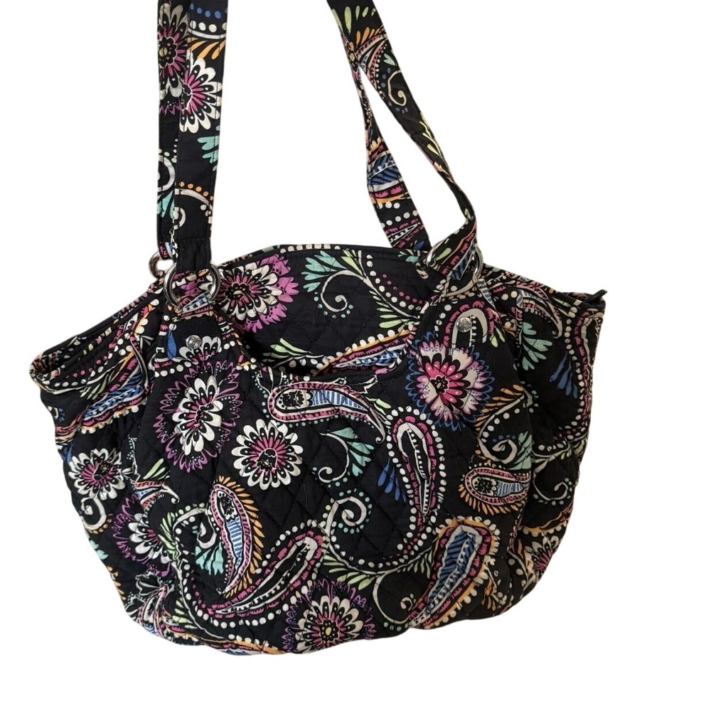 Vera Bradley Glenna Quilted Shoulder Bag‎ Purse Black Paisley
